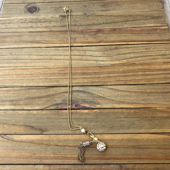 J Crew Matte Gold Tone Iridescent Crystal Fringe Necklace! BNWOT - Picture 13 of 14